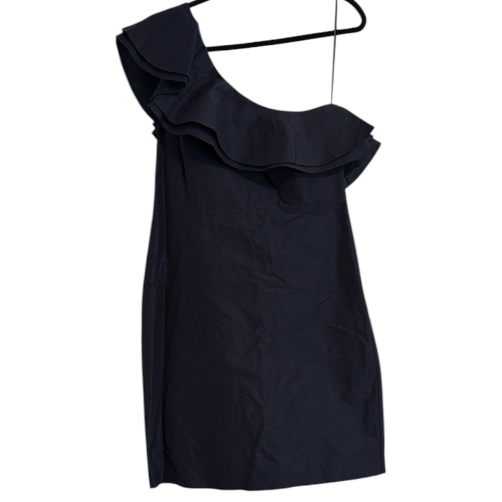 J.Crew Navy Blue One Shoulder Ruffle Detail Silk Blend Dress NWT